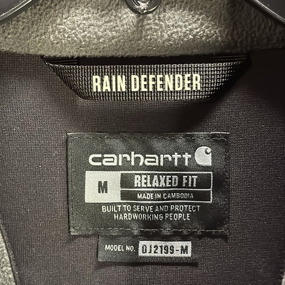 Carhartt Men’s Black Zip Up Rain Defender Jacket W/ Front Zipper Pockets - Picture 7 of 10